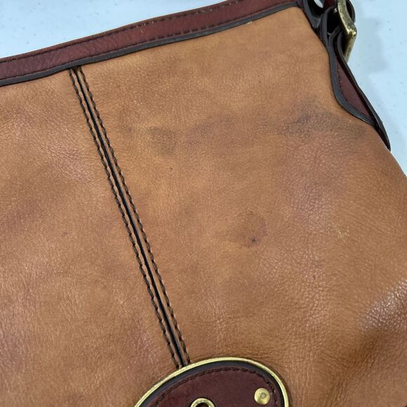 Fossil Crossbody Shoulder Purse Two‎ Tone Brown Lather Bucket Purse - Picture 8 of 15